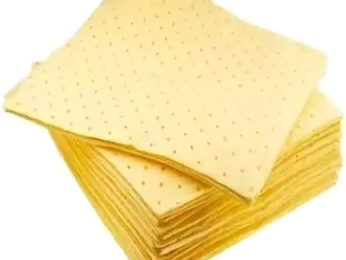 Yellow chemical absorbent pads for acids, bases and unknown spills
