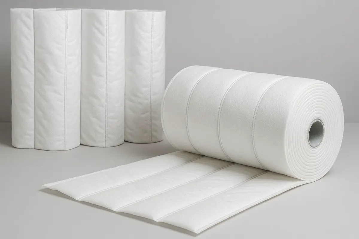 Rolls of white synthetic filter media for pre-filters and pleated filters