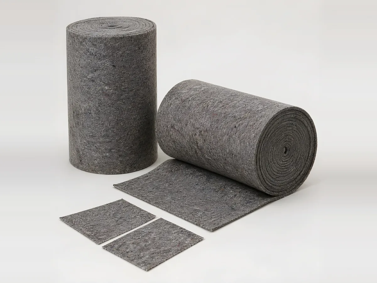 Roll of recycled shoddy felt absorbent