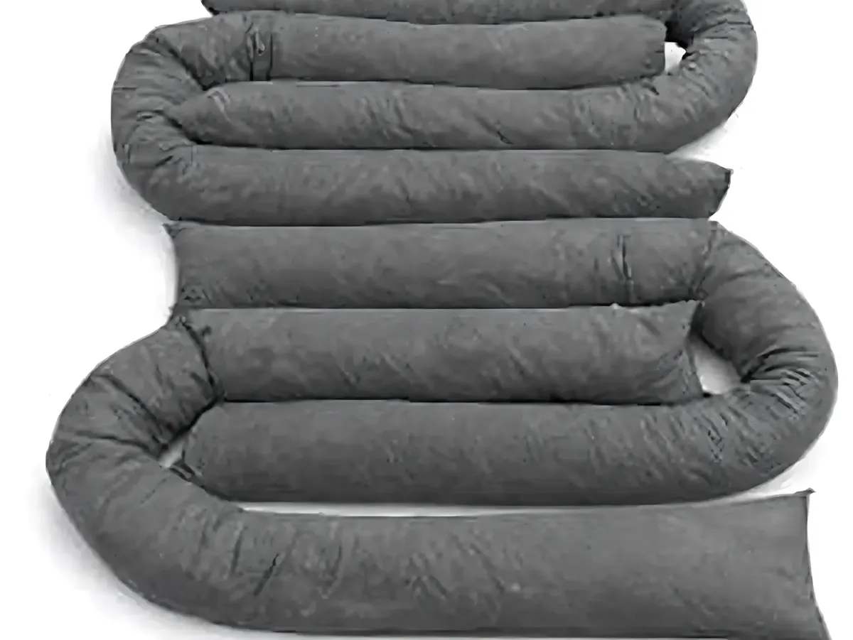 Grey universal absorbent socks coiled for storage